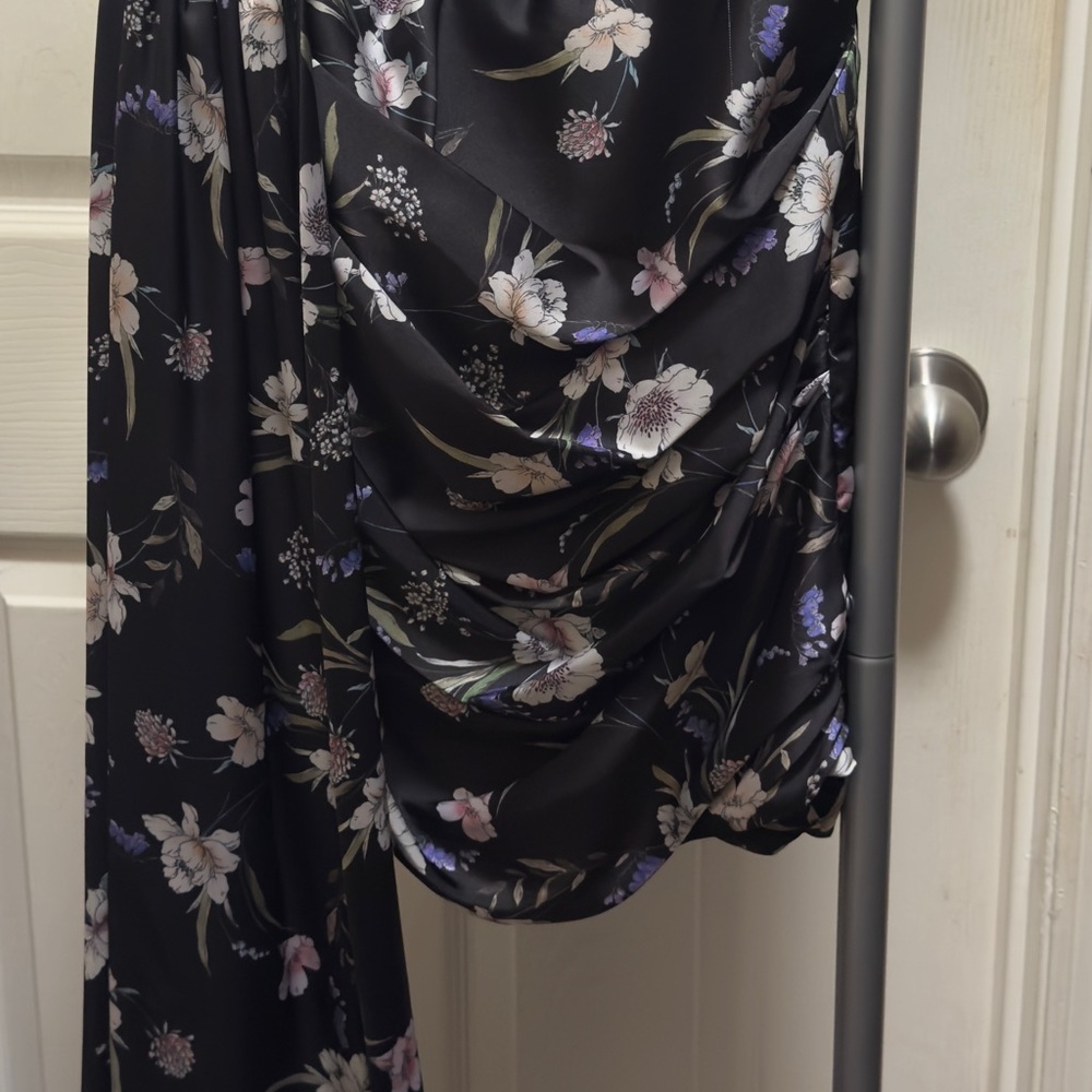Chasing Dawn Draped Floral Satin Minidress